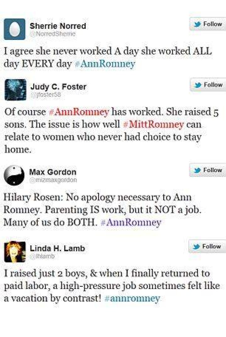 Anne Romney defends her self after Hilary Rosen says she 'never worked