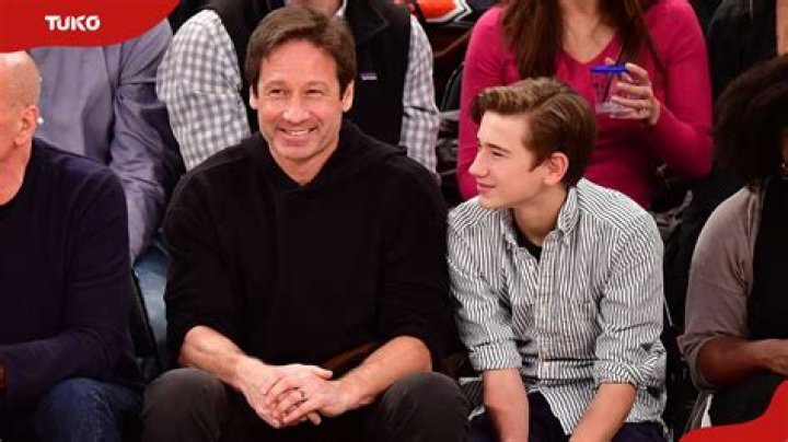 David Duchovny and son Miller Duchovny attend Knicks game at Madison