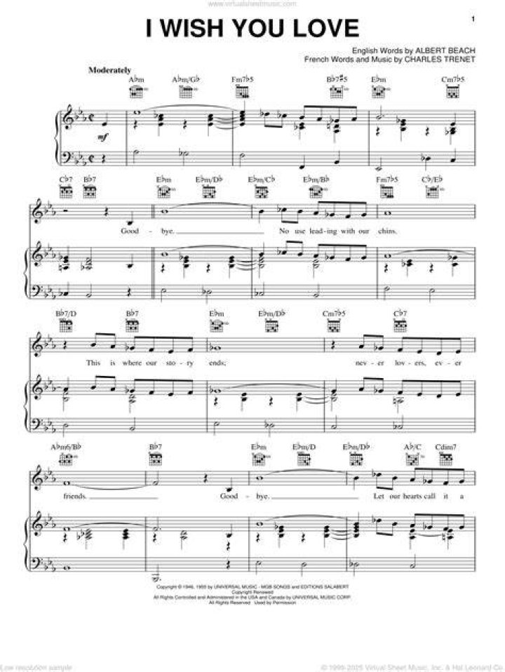 I Wish You Love Sheet Music Gloria Lynne Real Book Melody, Lyrics