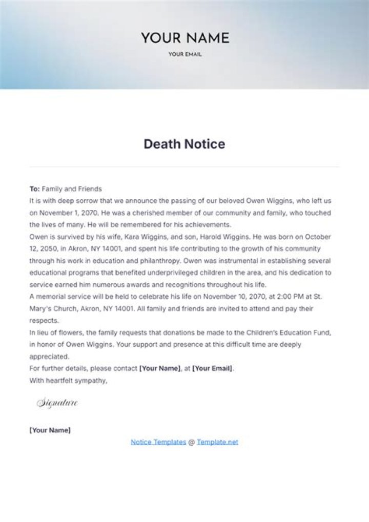 Notice of Death for Leigh Keno Reason for Death