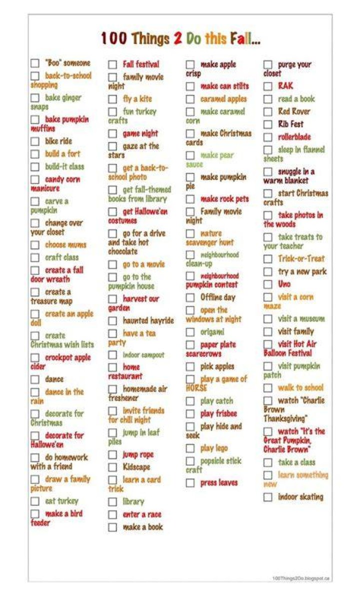 Things Ive Done Checklist Fun Fall bucket list, 100 things to do